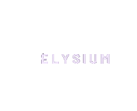 a white background with the word elysium written in purple letters .