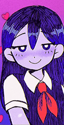 a girl with purple hair and a red tie