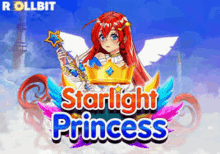 a poster for starlight princess shows a girl with red hair and wings holding a star wand .