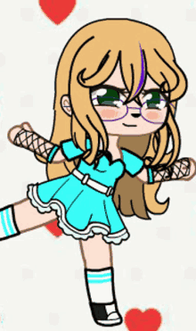 a drawing of a girl wearing glasses and a blue dress .