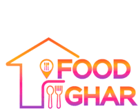 a logo for food ghar with a fork and knife on it