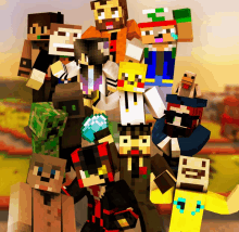 a group of minecraft characters pose for a photo