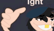 a cartoon character wearing a blue hat is pointing at the word light