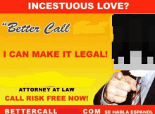 a man in a suit and tie pointing at the camera with the words " incestuous love " on the top