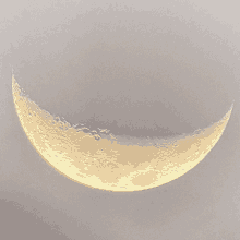 a crescent moon with a gray sky behind it