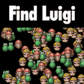 a poster that says find luigi with a bunch of mario characters on it