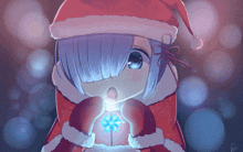 a drawing of a girl wearing a santa hat and holding a snowflake