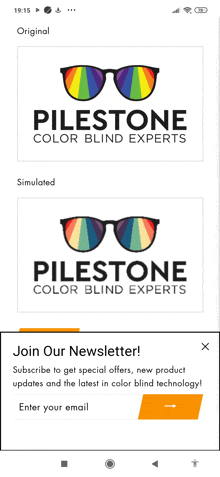 an ad for pilestone color blind experts on a phone