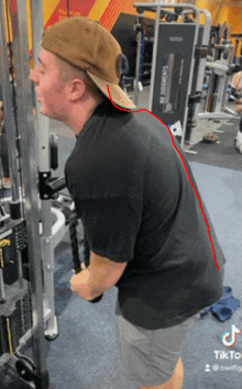 a man wearing a hat is doing exercises in a gym with a tiktok watermark