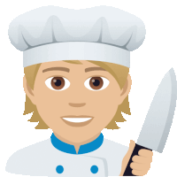 a cartoon of a chef holding a knife and smiling