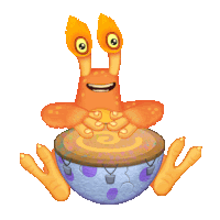 a cartoon monster is sitting on top of a purple and yellow drum