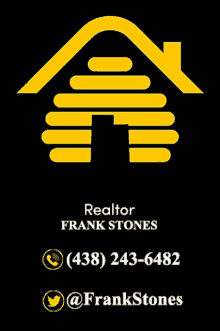 a yellow house with the name frank stones on the bottom