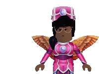 a cartoon character wearing a pink outfit and wings