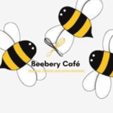 a logo for the beeberry cafe with three bees