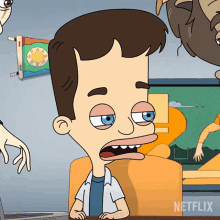 a cartoon of a man sitting in front of a laptop with a netflix logo in the corner