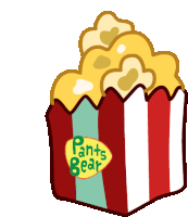 a cartoon drawing of a pants bear popcorn bucket