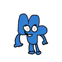 a drawing of a blue cartoon character with big eyes and a smiling face