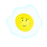 a cartoon drawing of a fried egg with a smiling face