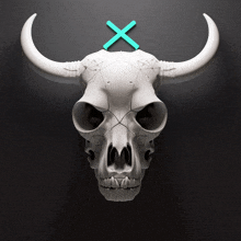 a bull 's skull with a blue x on top of it