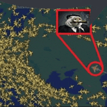 a picture of a cat smoking a cigar is surrounded by planes on a map