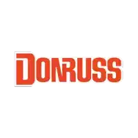 a red logo for donruss is on a white background