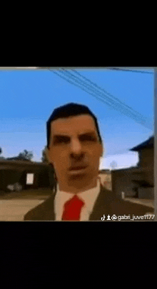 a man in a suit and tie is standing in front of a building in a video game .