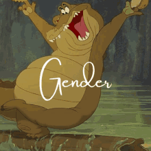 a picture of a crocodile with the word gender written on it