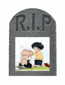 a r.i.p sign with a picture of two children