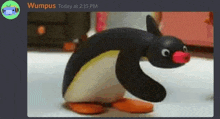 a picture of a penguin with a red nose is on a discord channel