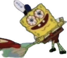 a cartoon character named spongebob is holding something in his hands