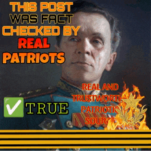 a painting of a man with the words this post was fact checked by real patriots