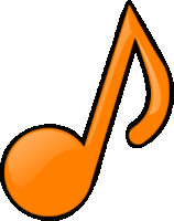 an orange music note with a black outline