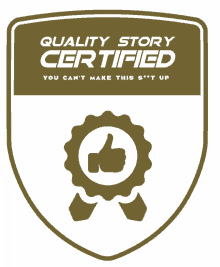 a quality story certified logo with a thumbs up in the center