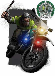 a cartoon of a police officer on a motorcycle with the word policia on it