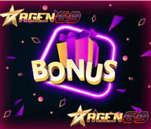 a neon sign that says bonus with a gift box in the middle