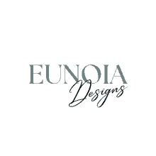 a logo for eunoia designs is shown in black and white