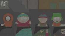 a group of south park characters are standing in a dark room