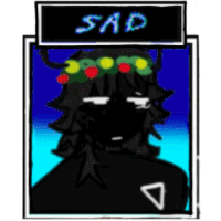 a drawing of a person with a flower crown on their head and the word sad .