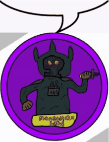 a cartoon drawing of a monster holding a sword and a speech bubble that says monster lord