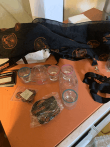 a jägermeister scarf is laying on a table