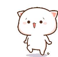 a cartoon drawing of a white cat with a pink ear