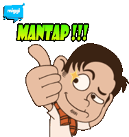 a cartoon of a man giving a thumbs up with the words mantap written above him