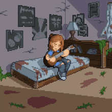 a pixel art drawing of a girl playing a guitar