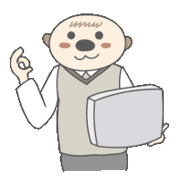 a cartoon drawing of a man holding a box and giving an ok sign