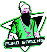 a logo for fuad gaming shows a man wearing sunglasses and a gun