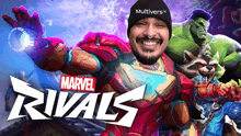 a poster for marvel rivals with a man in iron man costume