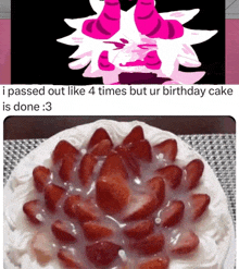 a cake with strawberries and whipped cream on it