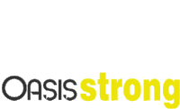 a logo for oasis strong with black and yellow letters