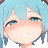 a close up of a girl 's face with blue hair .