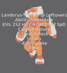 a drawing of a cat with the name landorus-therian @ leftovers written on it